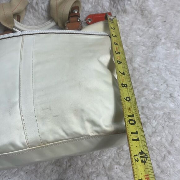 Coach Hampton off white  nylon and leather tan & orange trims satchel - Picture 9 of 15